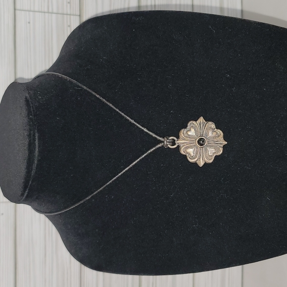 Vintage EXEX 925 Claudia Agudelo Pendant 4 leaf Clover on  Leather Cord - Picture 1 of 5